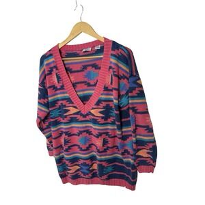 SWEATER NUOVO COUNTY SEAT SIZE M V-neck aztec Pink multi-color